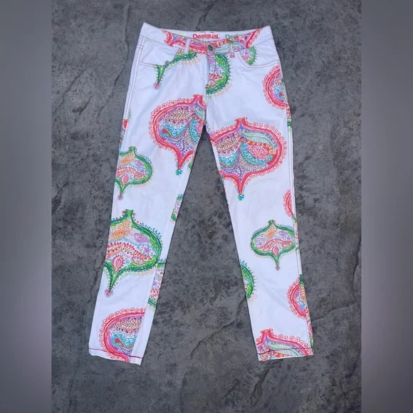 Desigual Multicolor Paisley Skinny Jeans pants size 28 - Picture 2 of 8